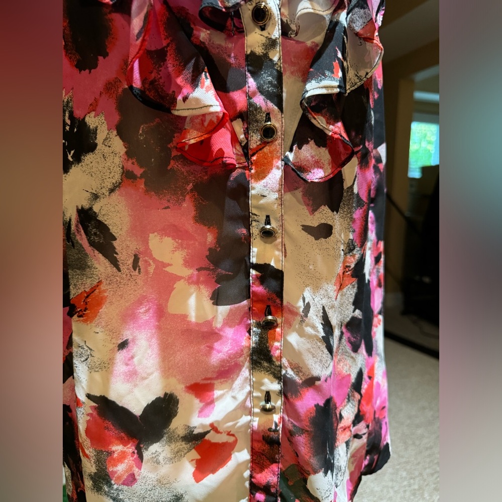 Tahari Multicolor Printed Ruffle Top Sleeveless Size XL - Picture 10 of 14